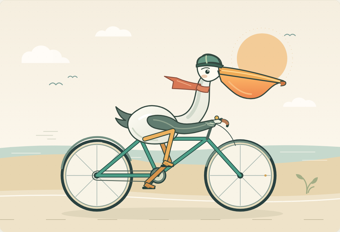 Animation d’un pélican à vélo